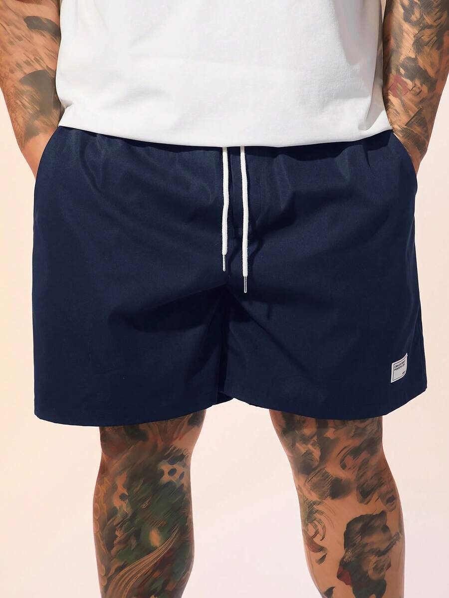 EASEVO Plus Size Woven Casual Straight Leg Shorts - Blue - View 1