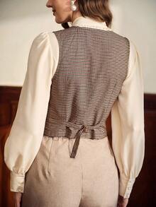 Vintamour Eleganckie damskie kamizelki w kratkę w serek, bez rękawów, brązowe, jesienne ubrania damskie, biznesowe, codzienne, damskie, na bal absolwentów, zimowe, biurowe, damskie, jesienne stroje damskie, bluzki jesienne, zimowe stroje damskie, zimowe ubrania damskie, jesienne ubrania, jesienne bluzki damskie, Cottage Core, urodzinowe stroje damskie, kamizelka, top, świąteczna koszula, świąteczne ubrania, ubrania do pracy, stare pieniądze - Kolor khaki - Zobacz 2