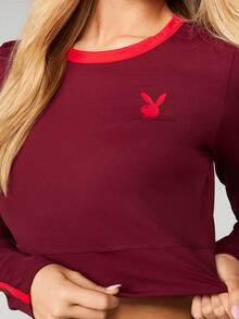 Missguided x Playboy 兔子标志长袖短款上衣，带有红色对比细节，适合积极的生活方式 - 彩色 - 查看 6