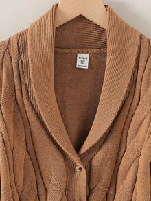 青少年男孩开衫，浅绿色粗针织披肩领开衫，柔软舒适，适合男孩穿着，适合日常穿着、外出、旅行、度假、居家、日托和返校 - 棕色 - 查看 7