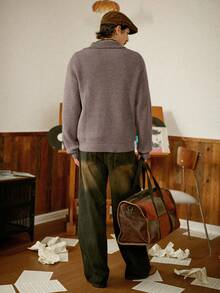 RivetRise كنزة صوفية كاجوال بأكمام طويلة وأزرار نصف لوحة ذات لون واحد للرجال، قميص محبوك للرجال للخريف/الشتاء، بلوزة محبوكة للرجال، بلوزة محبوكة للرجال مبطنة حرارية مقاومة للرياح والبرد، بلوزة محبوكة للرجال بياقة مستديرة، مجموعة الخريف للرجال، ملابس الرجال، ملابس الرجال من الكشمير - بني مخاوي - مشاهدة 5