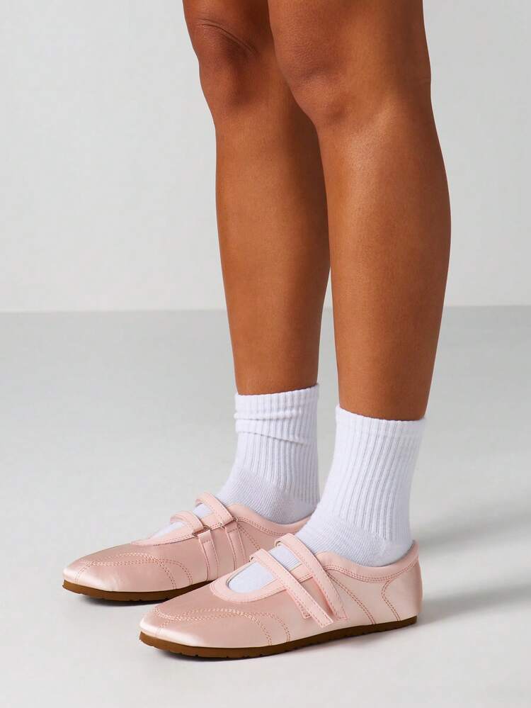 MISSGUIDED Color Block Round Toe Flat Ballet Flats For Women, Hook And Loop Casual Shoes