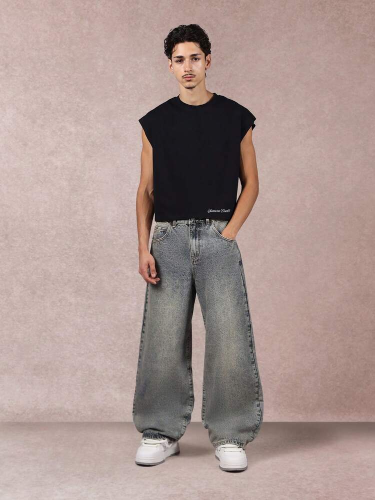 Kurzes Tanktop mit offener Kante und lockerer Passform