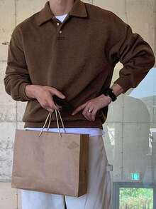 DAZY 男式纯棕色 Polo 领套头衫，秋季 - 棕色 - 查看 3