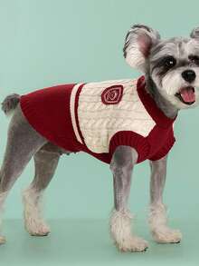 PETSIN 1件红白领学院风宠物毛衣秋冬季高领加厚保暖宠物衣服 - 紅色 - 查看 2