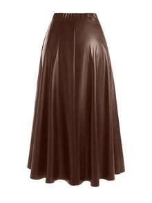 Rometta 大码纯色百搭通勤裙 - 棕色 - 查看 2