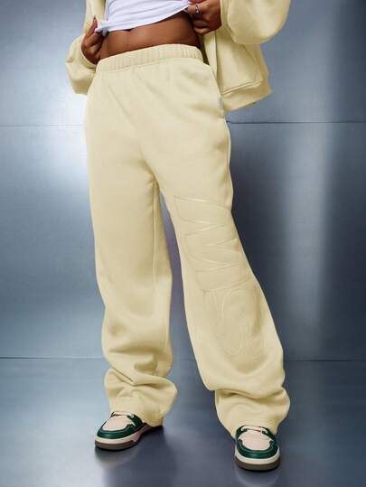 SUMWON WOMEN Pantalones de chándal holgados con estampado de letras, ajuste relajado, pantalones de estar por casa casuales, cintura elástica, cómodos y sueltos