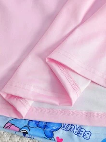 2件套青少年女孩兔子印花长袖休闲套头睡衣 - 紅白色 - 查看 5