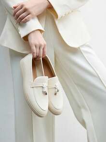 CUCCOO BIZCHIC Giày lười da PU màu mơ thời trang dành cho nữ, thoải mái, phù hợp khi đi làm, đi dạo ngoài trời, đi làm, mặc hàng ngày, đa năng - Màu be - Xem 7