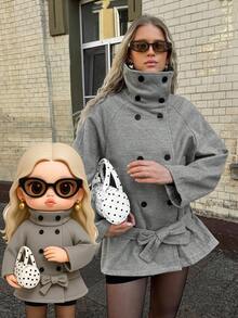 SHEIN EZwear 女士感恩节新款冬季复古风女士休闲长袖外套，灰色街头风 - 淺灰色 - 查看 6