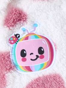 CoComelon X SHEIN 少女粉白心形西瓜刺绣毛绒蝴蝶结连帽外套，适合秋冬 - 粉色 - 查看 3