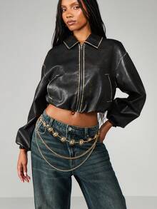 MISSGUIDED 带有太阳饰物的多层链条腰带，是牛仔服装的时尚配饰 - 金色 - 查看 1
