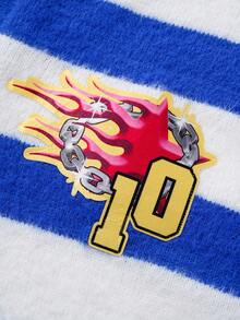 ROMWE MEN Men's Preppy Embroidered Graphic Striped Long Sleeve Sweater, Winter - Blue - View 5