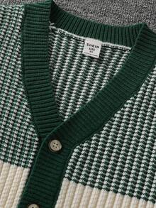 SHEIN Young Boy Casual Daily Contrast Color Button Front Cardigan, Autumn/Winter Winter Christmas Halloween Cardigan Sweater Autumn Fall Christmas Cardigan