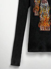 NEON BLANC Men's Casual Retro Print Long Sleeve T-Shirt, Autumn - Black - View 4