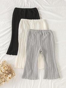 SHEIN 3条装女婴时尚简约针织喇叭裤，米色、灰色、黑色，多色套装，适合春秋季日常穿着、户外活动，婴儿喇叭裤和幼儿打底裤。 - 彩色 - 查看 2