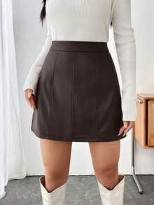 SHEIN Unity Chân váy dài màu trơn thường ngày có khóa kéo phía sau dành cho nữ, Thu/Đông - Cà phê nâu - Xem 4