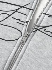 SHEIN 2件套青少年男童宽松字母图案连帽衫和运动裤套装 - 淺灰色 - 查看 4