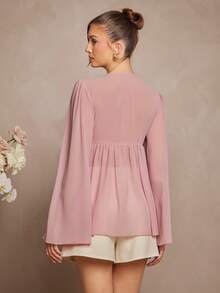 L'Amorae Áo thun tay dài dáng lửng màu hồng nhạt thanh lịch, mềm mại, họa tiết bandeau mùa hè - Hồng - Xem 5