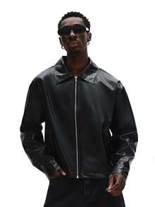 SUMWON 男式短款哈灵顿夹克，带纹理衣领细节，秋冬外套 - 彩色 - 查看 3