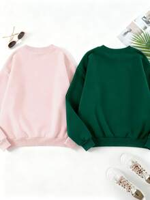 EMERY ROSE 女式休闲标语与心形刺绣圆领长袖羊毛运动衫，秋冬 - 彩色 - 查看 2