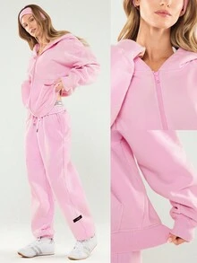 GLOWMODE Áo khoác nỉ dày dặn dáng rộng có túi bên hông, giữ ấm tốt cho mùa đông. - Màu hồng Bubblegum - Xem 10