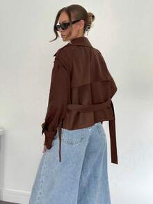 Siren Gaze 秋冬女式纽扣系腰风衣 - 棕色 - 查看 2