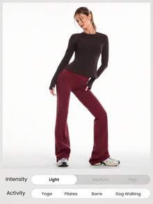 GLOWMODE 35" FeatherFit™-Warm HeatFlow Soft Warm Chill Stretchy High-Rise Waist Flare Leggings Low-Impact Yoga Pilates Studio Daily Casual  Spring Summer - 酒紅色 - 查看 6