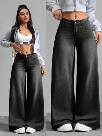 SHEIN Tall CURVE Plus Size Women's Light Blue Denim Loose Fit Jeans Summer Vacation Woman Club Office For Women Country Concert Rave Cruise Women Grunge High Waisted Jeans