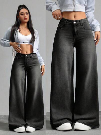 SHEIN Tall CURVE Plus Size Women's Light Blue Denim Loose Fit Jeans Summer Vacation Woman Club Office For Women Country Concert Rave Cruise Women Grunge High Waisted Jeans