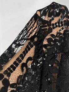Lounesse 大码女式露肩黑色蕾丝连衣裙 - 黑色 - 查看 7
