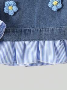 SHEIN Baby Girl Outdoor Rustic Denim Patchwork 2 Pieces Set, Sweet Denim T-Shirt, Spring/Autumn - Blue - View 6
