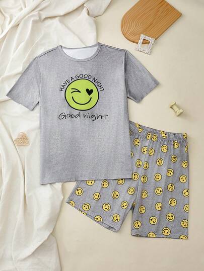 FamilyFrolics Men's Funny Print Short Sleeve Casual Top And Pants Pajama Set