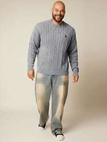 EASEVO 大码男士休闲粗针织圆领长袖毛衣