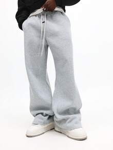 SUMWON Essential Flare Fit Joggers 束腰阔腿裤，侧边口袋设计，休闲舒适，纯色款 - 灰色 - 查看 6