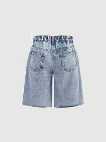Girlism Pantalones cortos vaqueros sueltos y desgarrados de diseño con cristales en 3D, estilo casual y cómodo de moda vintage Y2K para adolescentes, ideal para uso diario en invierno y otoño, y para festivales y streetwear - Azul - Ver 2