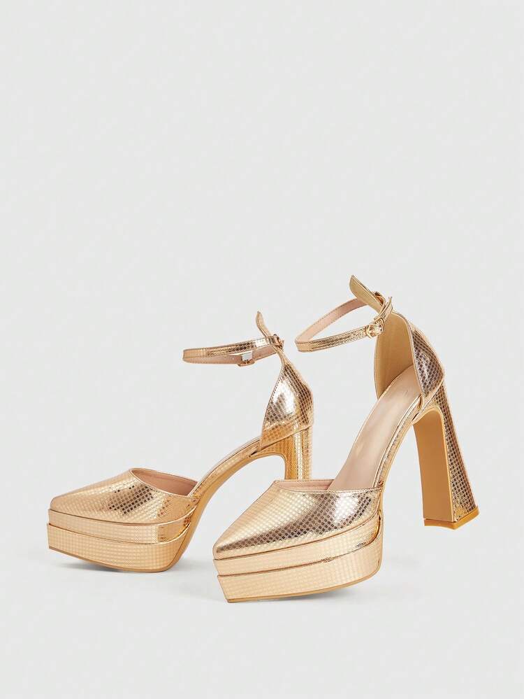 CUCCOO LuxiPop Women's Pointed Toe Glitter High Heel Pumps, Gold Color, Suitable For Nightclub, Party, Christmas, Halloween, Fairy-Like Style