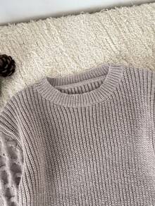 SHEIN Young Girl Cute Versatile Casual Long Sleeve Sweater, Autumn/Winter - Khaki - View 3