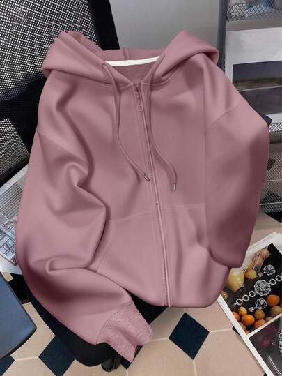 Resyla Sudadera con cremallera de unicolor para mujer de talla grande, adecuada para atuendos de otoño, atuendo de maestro, regreso a la escuela, temporada de graduación, uso diario, chaqueta de invierno y versátil, sudadera con capucha de manga larga para mujer