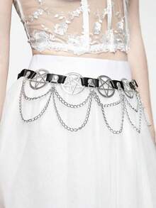 ROMWE Goth 1 pieza Cinturón estilo gótico para vestido con estrella de cinco puntas hueca decorada, de uso versátil diario y para Halloween - Cinturón de estrella de cinco puntas con cadena de doble capa de seis velocidades - Ver 2