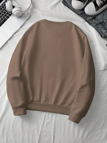 INAWLY 女士休闲咖啡色印花卫衣，可爱时尚字母图案，暖色系，街头风格，日常穿着，适合秋冬季、返校季 - 棕色 - 查看 2