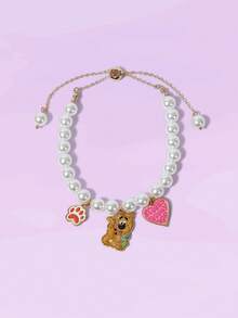 SCOOBY-DOO X SHEIN 1pc Fashionable Faux Pearl, Cartoon & Heart Pattern Cute Bracelet - Gold - View 1