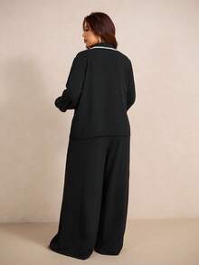 Elaquor Conjunto de 2 piezas para mujer talla grande, camisa informal negra con ribete de contraste - Albaricoque - Ver 2