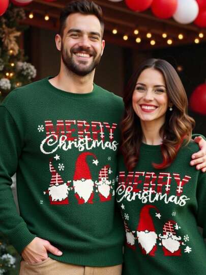 HIMLAND Jersey de punto con estampado de elementos navideños para hombres, con ajuste ligeramente holgado, para otoño e invierno