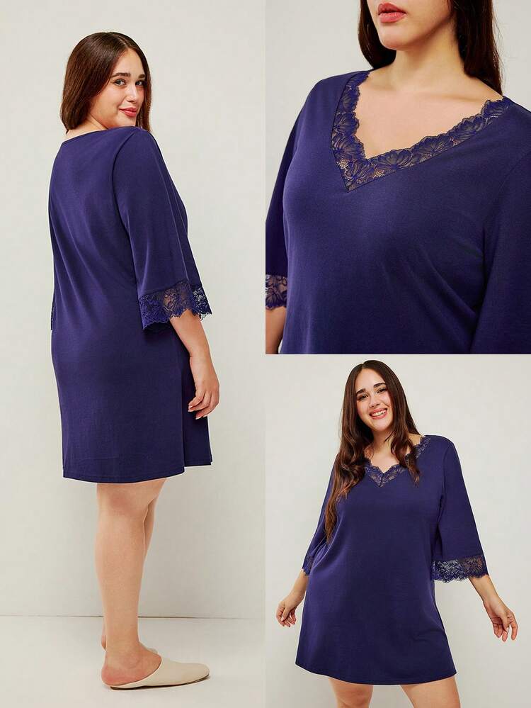 Women Plus Airy Nightdress Lace Elegance Pajama