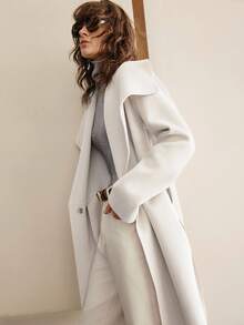 Ontre 2025新款超大羊毛混纺翻领长袖夹克，杏色，现代都市风格，商务休闲，通勤，日常穿着，秋季 - 杏色 - 查看 7