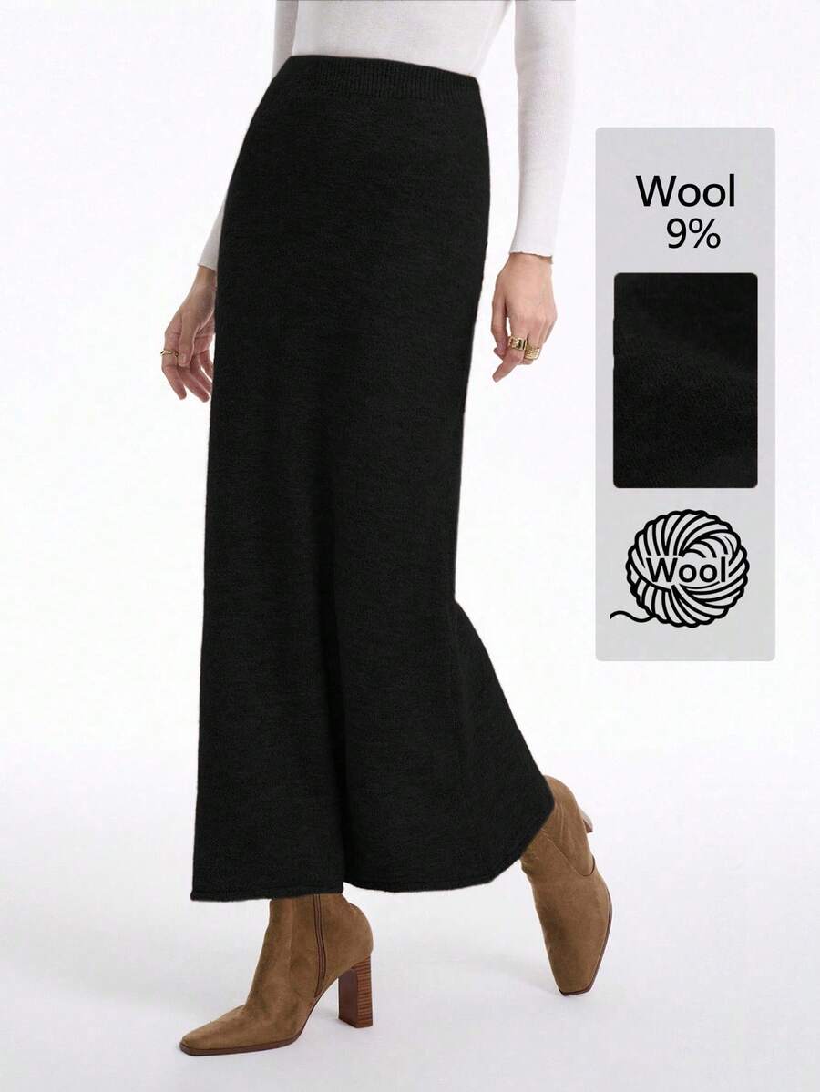 SHEIN Stylify Bộ váy len dệt kim dáng rộng cao cấp, thanh lịch, màu trơn mới dành cho nữ, mùa thu/đông - màu đen - Xem 1