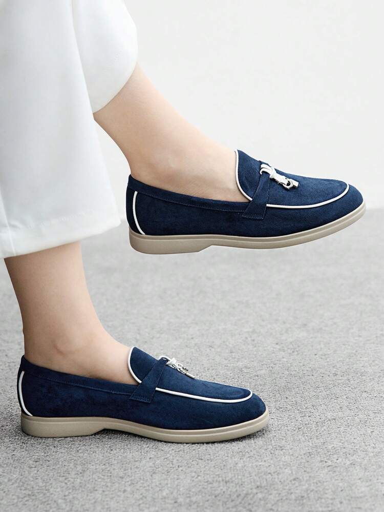 CUCCOO BIZCHIC Women's Navy Blue Suede Comfortable Casual Loafers, Suitable For Commuting, Outdoor Walking, Work, Daily Wear, Versatile Flat Shoes For Christmas Spring Shoes