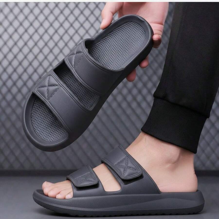 Sandalias Hombre Doble Correa EVA Punta Abierta Sin Cordones Suela Gruesa Estilo Minimalista Verano Casa Playa Piscina - Gris - Ver 1