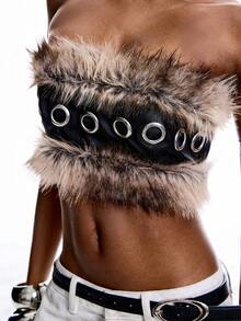 LYSMO Top tubo corto y sexy con diseño de ojales y parches de estilo Y2K para mujer